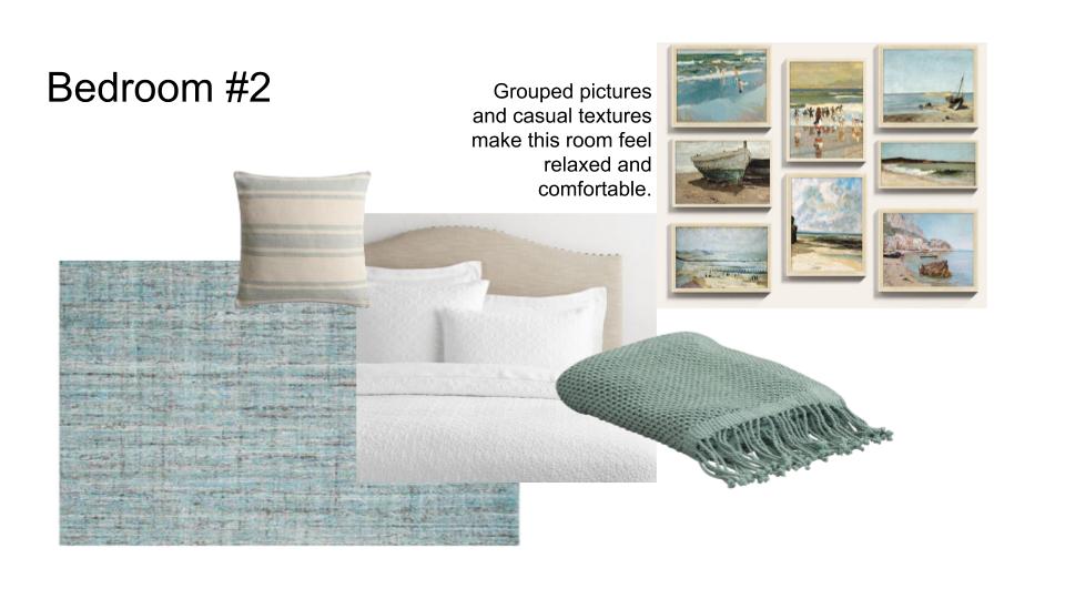 Relaxed Coastal Bedroom teal with neutral upholstered bed